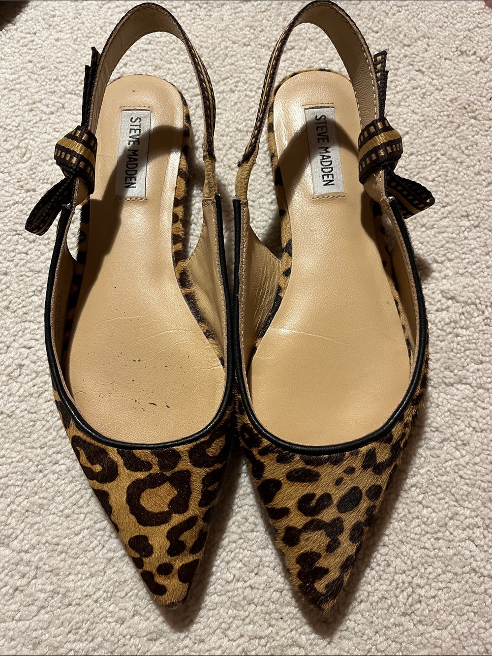 Steve Madden Leopard-Print Pointed Slingback Flats in Tan and Black